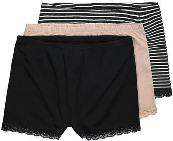Ulla Popken Panty 3er-Pack Ringel einfarbig Spitze schwarz