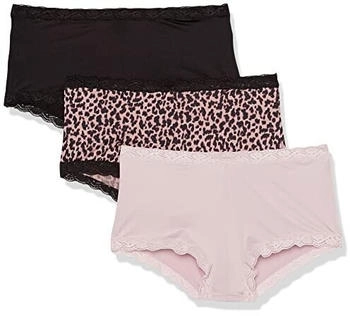 Maidenform Microfiber Spitze Boyshort Slips One Fab Fit 3er Pack schwarz glänzend Zippy Animal Print