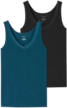 Schiesser Tank-Top Trägertops baumwolle spitze petrol schwarz Damen 2er Pack