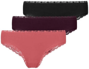 Snocks 3er-Pack Brazilian Slips Spitze lila rot schwarz