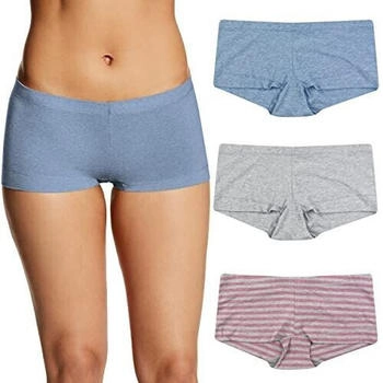 Maidenform Stretch Cotton Boyshort Slips 3er-Pack blau grau rosa gestreift