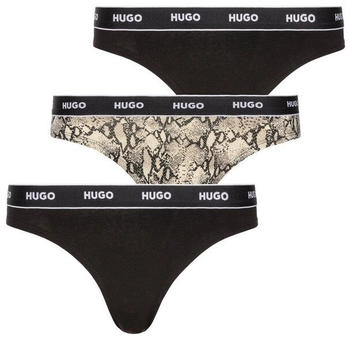 HUGO Dreier-Pack Strings aus Stretch-Baumwolle mit Logos am Bund - Style TRIPLET THONG DESIGN 50495870 Schwarz / Braun / Gemustert