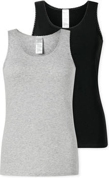 Schiesser Tr&auml;gertops 2er-Pack Spitze schwarz/ grau melange - Modern Multipacks (182906-908)