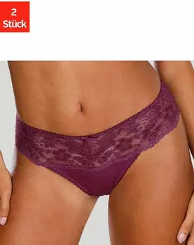 Nuance String mit breitem Spitzenband (2-St) cassis