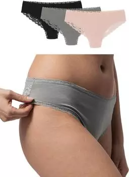 Snocks Brazilian Slip mit Spitze aus Bio-Baumwolle (3er Pack) hellgr&uuml;n/schwarz/orange