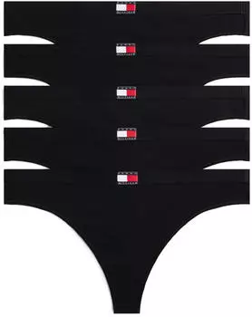Tommy Hilfiger 5er-Pack Tangas in Schwarz mit Flaggen-Detail (UW0UW056420W3)