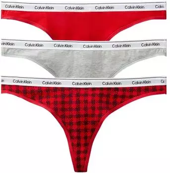 Calvin Klein Icon Logo 3er-Pack Tangas in Schwarz Grau/Schottenkaro-Rot mit Markenlogo-Bunt (000QD5209E31W)