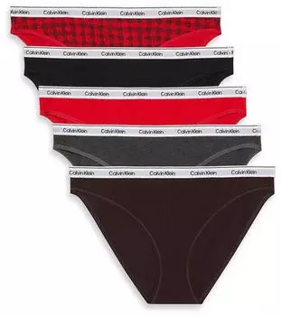 Calvin Klein Icon Logo 5er-Pack Bikinislips in Schwarz/Grau/Burgunderrot/rot kariert mit Markenlogo-Bunt (000QD5208E323)