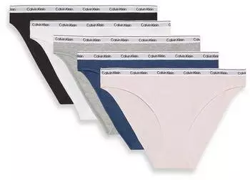 Calvin Klein Icon Logo 5er-Pack Slips in Schwarz/Wei&szlig;/Grau/Rosa/Blau mit Bikini-Schnitt-Bunt (000QD5208E31V)
