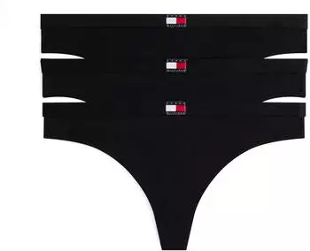 Tommy Hilfiger 3er-Pack Tangas in Schwarz mit Flaggen-Detail (UW0UW061390XK)