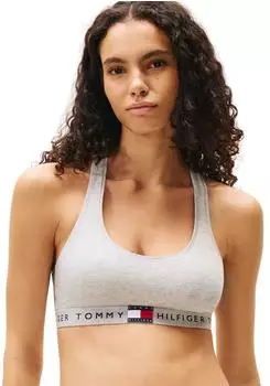 Tommy Hilfiger Heritage Bustier in hellem Heidegrau mit Ringerrücken und klassischem Logo (UW0UW06221P61)
