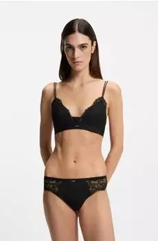 Hugo Boss Triangel-BH aus Spitze mit plissiertem Mesh-Detail Style TRIANGLE_BLOSSOM 50556193 Schwarz
