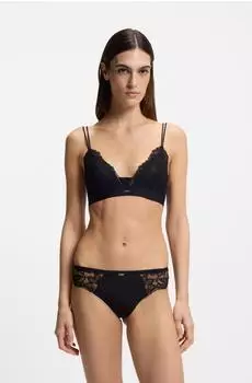 Hugo Boss String mit mittlerer Bundhöhe Spitze und plissiertem Mesh Style THONG_BLOSSOM 50556195 Schwarz