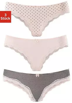 Lascana Brasilslip aus elastischer Baumwolle mit zarter Spitze (562762) rosa/gepunktet/gestreift