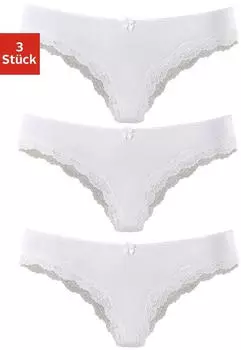 Lascana Brasilslip aus elastischer Baumwolle mit zarter Spitze (391806) wei&szlig;