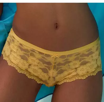Lascana String mit elastischer Jacquardspitze sonnengelb