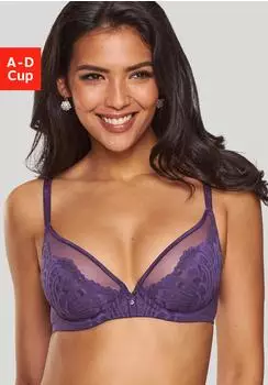 Lascana B&uuml;gel-BH mit Jacquard-Spitze und Tr&auml;gerdetail pflaume