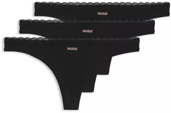 HUGO Slips mit niedriger Bundh&ouml;he und tonalem Spitzenbesatz Style TRIPLET MICRO THONG 50566737 Schwarz