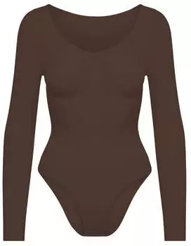 cfab by creamy fabrics Miederbody Bodysuit Sculpting Shapewear Longsleeve mit Slip braun