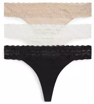 Tommy Hilfiger Tangas aus Spitze in Schwarz/Weiß/Beige mit Logo 3er-Pack-Bunt (UW0UW063370RS)