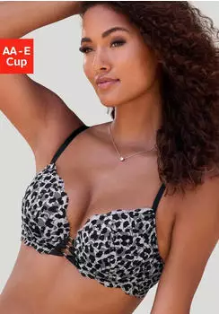 Lascana Push-up BH ohne B&uuml;gel mit extra flachen Kanten und feiner Spitze leo-silberfarben