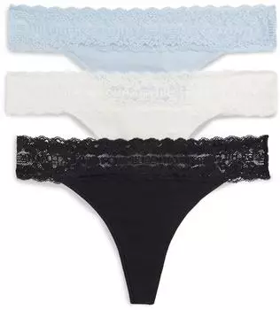 Tommy Hilfiger 3er-Pack Tangas aus Spitze in Schwarz/Weiß/Blau mit Logo-Bunt (UW0UW063370SO)