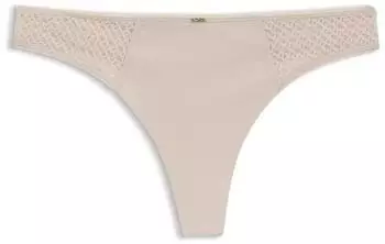 Hugo Boss Slip mit niedrigem Bund Spitze und goldfarbenen Akzenten - Style THONG_B LACE 50566686 Hellbeige