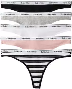 Calvin Klein Icon Logo 5er-Pack Strings in Schwarz/Streifen/Grau/Rosa-Mehrfarbig (LV00QD5221H0T)