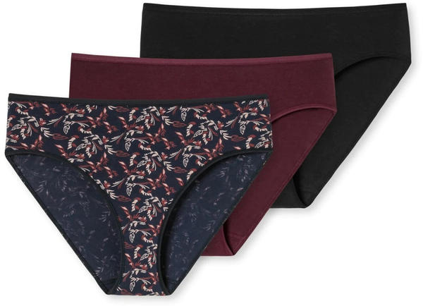 Schiesser Cotton Essentials Panties 3-pack black/burgundy/dark blue