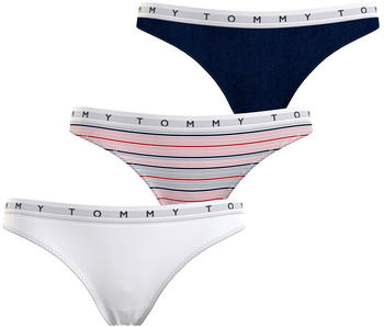 Tommy Hilfiger 3-Pack Logo Waistband Thongs (UW0UW02521) white/printed stripe/desert sky