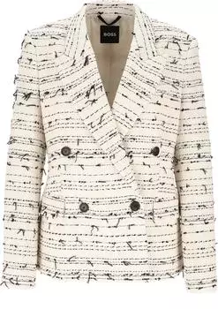 Hugo Boss Regular-Fit Tweed-Blazer aus gestreiftem Baumwoll-Mix Style Jaleto9 50553674 Beige gemustert