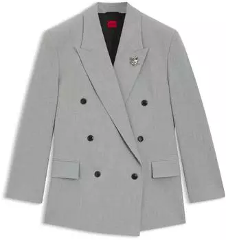HUGO Relaxed-Fit Blazer mit Blumenbrosche aus Emaille Style Antegi 50554018 Hellgrau