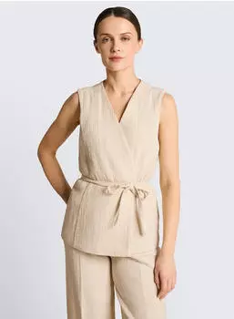 Tom Tailor Crinkle Blazer-Weste mit Leinenanteil sand stone beige melange