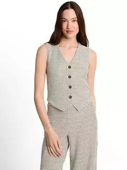 Tom Tailor Crinkle Blazer Weste mit Leinenanteil (1051836) white black knit stripe