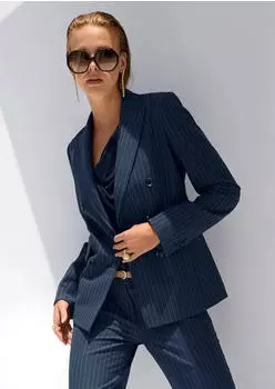 Madeleine Langer Blazer mit Nadelstreifen, schmale Passform (38332928) nachtblau/wollwei&szlig;