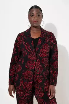 Ulla Popken Blazer leicht tailliert Reverskragen dunkelrot/schwarz