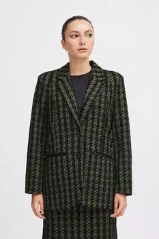 ICHI IHKATE Houndstooth Oversize Blazer (20120294) parrot green houndstooth
