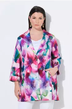 Ulla Popken Jacquard Blazer Florales Muster Stehkragen (72256602) mischfarben/weiß