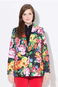 Ulla Popken Jacquard Blazer Blumenmuster Stehkragen schwarz