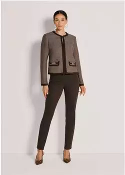 Madeleine Kragenloser Pepita-Blazer mit Paspelierung espresso/beige