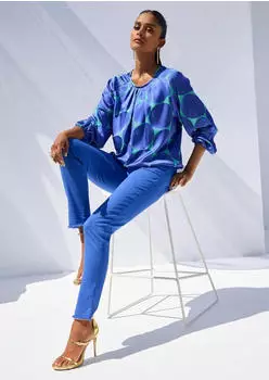 Madeleine Blazer Kurzblazer mit Unikat-Print dunkelblau/hellgr&uuml;n