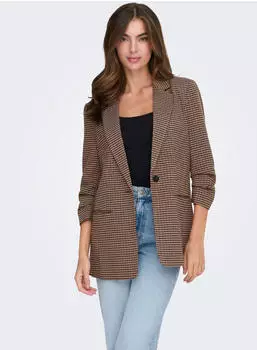 Only ONLLETTIE LIFE 3/4 CHECK BLAZER TLR Kurzblazer (39242606) decadent chocolate checks