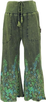 Guru-Shop Palazzohose Blüten grün Baumwolle
