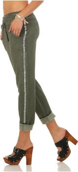 Mississhop Damen Hose Baumwollhose Boyfriend oliv Glitzerstreifen