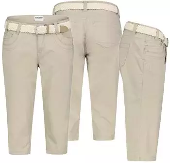 Sublevel Damen Bermuda Hose Sommer Chino Stoff Gürtel Capri