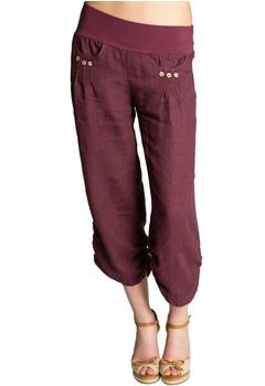 Caspar KHS017 Damen Leinen Hose bordeaux rot