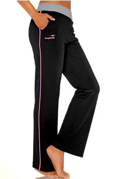 KangaROOS Relaxhose bunt schwarz pink Sweatware Obermaterial 60% Baumwolle 40% Polyester unifarben Farbeinsatz kontrastfarbene Details Basic bequem lang