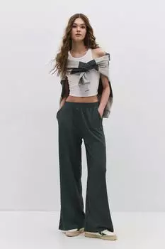 No Matter What Strukturierte Freizeithose Mid Waist Wide Leg (8684170151490) grün