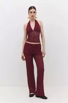 No Matter What Bequeme Hose mit Spitzenbesatz Mid Waist Regular (8684170300881) bordeaux