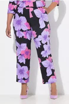 Ulla Popken Satinhose Blätter weites gerades Bein (839218) lila/orchidee/schwarz